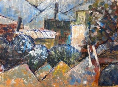 20th Century British Modernist Abstract Painting Town Roof Tops 