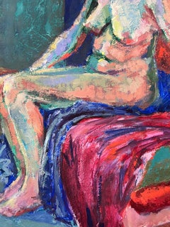 20th Century English Impressionist Oil Painting Artists Nude Model Posed On Bed