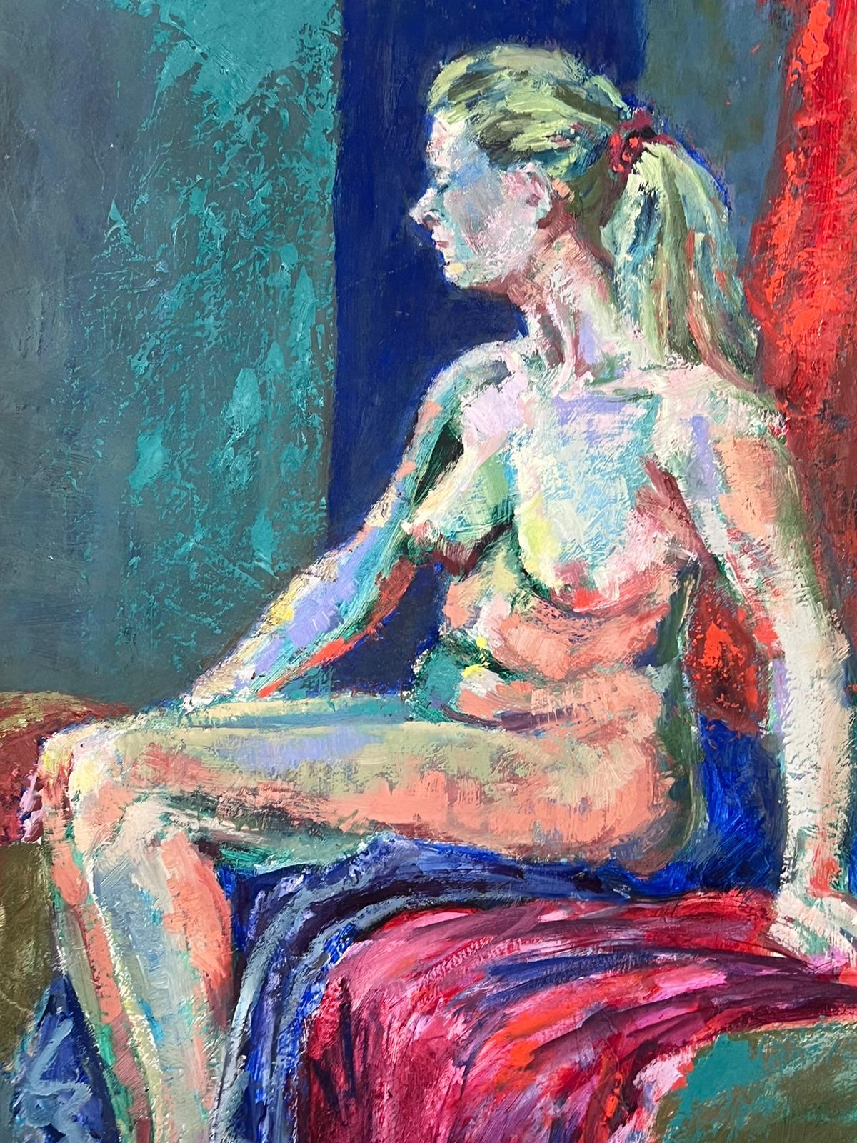 20ème siècle English Impressionist Oil Painting Artists Nude Model Posed On Bed en vente 1