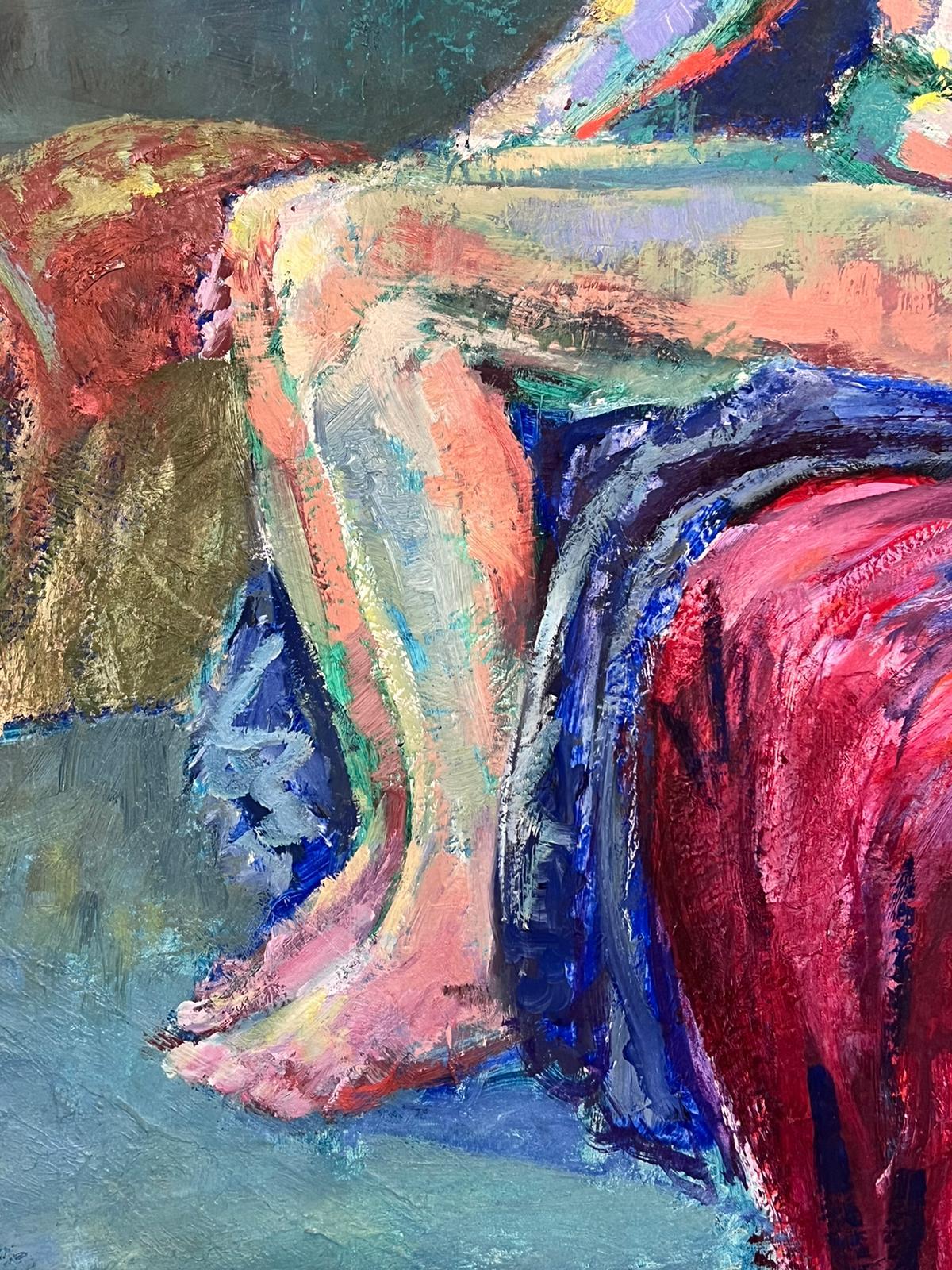 20th Century English Impressionist Oil Painting Artists Nude Model Posed On Bed For Sale 4