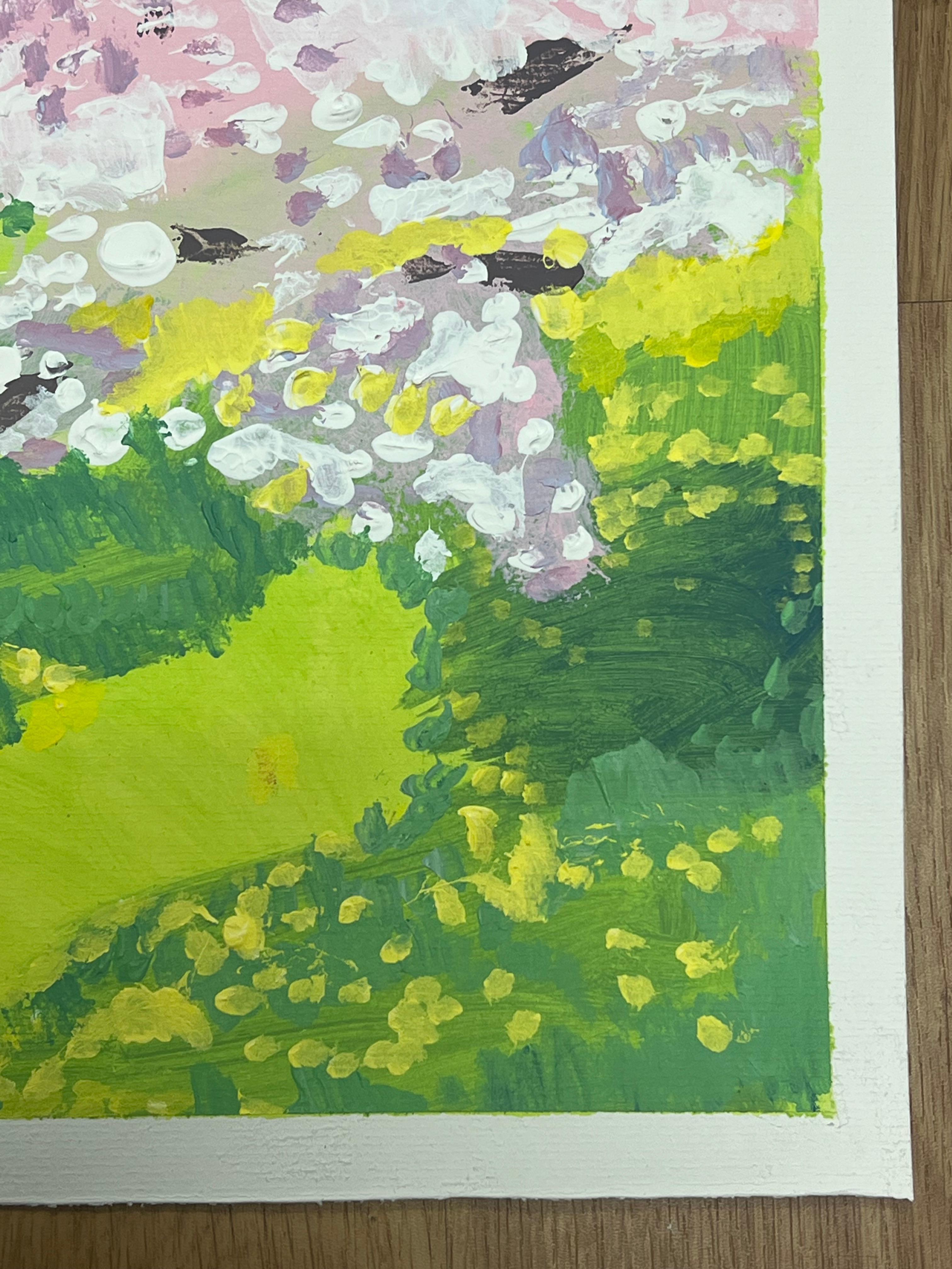Cerezo primaveral
de Helen Greenfield (británica, siglo XX) 
pintura al gouache sobre papel de artista, sin enmarcar
papel de artista: 13 x 18 pulgadas
estado: en general muy bueno
procedencia: todos los cuadros que tenemos de este artista proceden