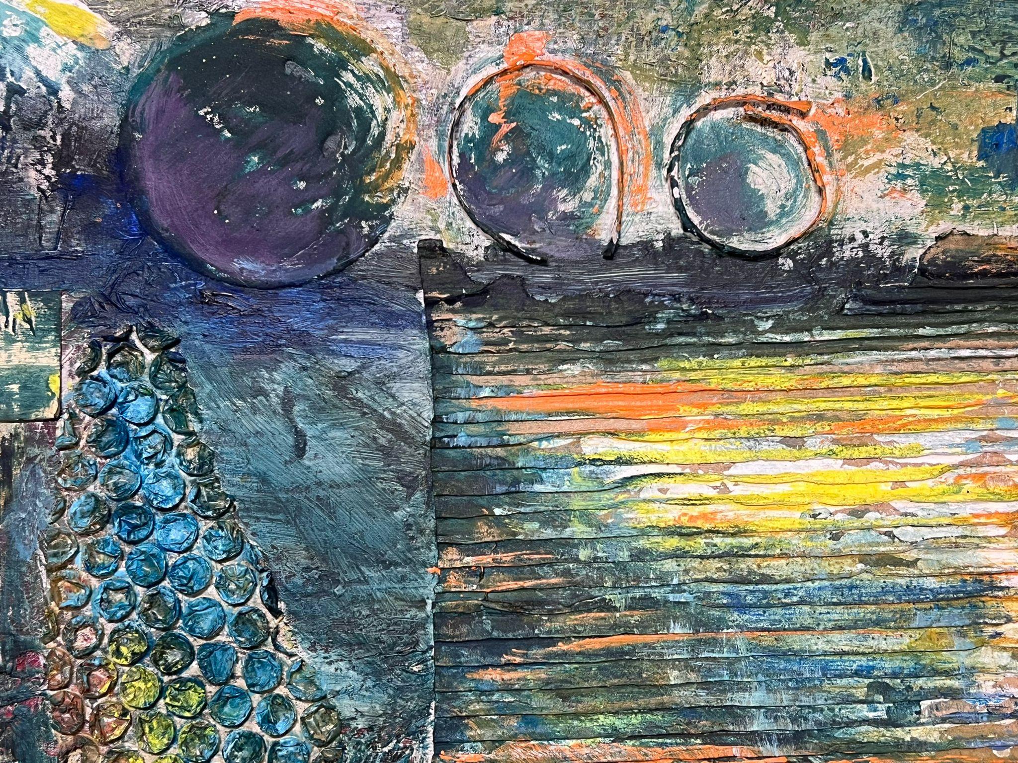 Abstract Mixed Media Landscape with Textured Elements and Geometric Forms - Gray Landscape Painting by Helen Greenfield
