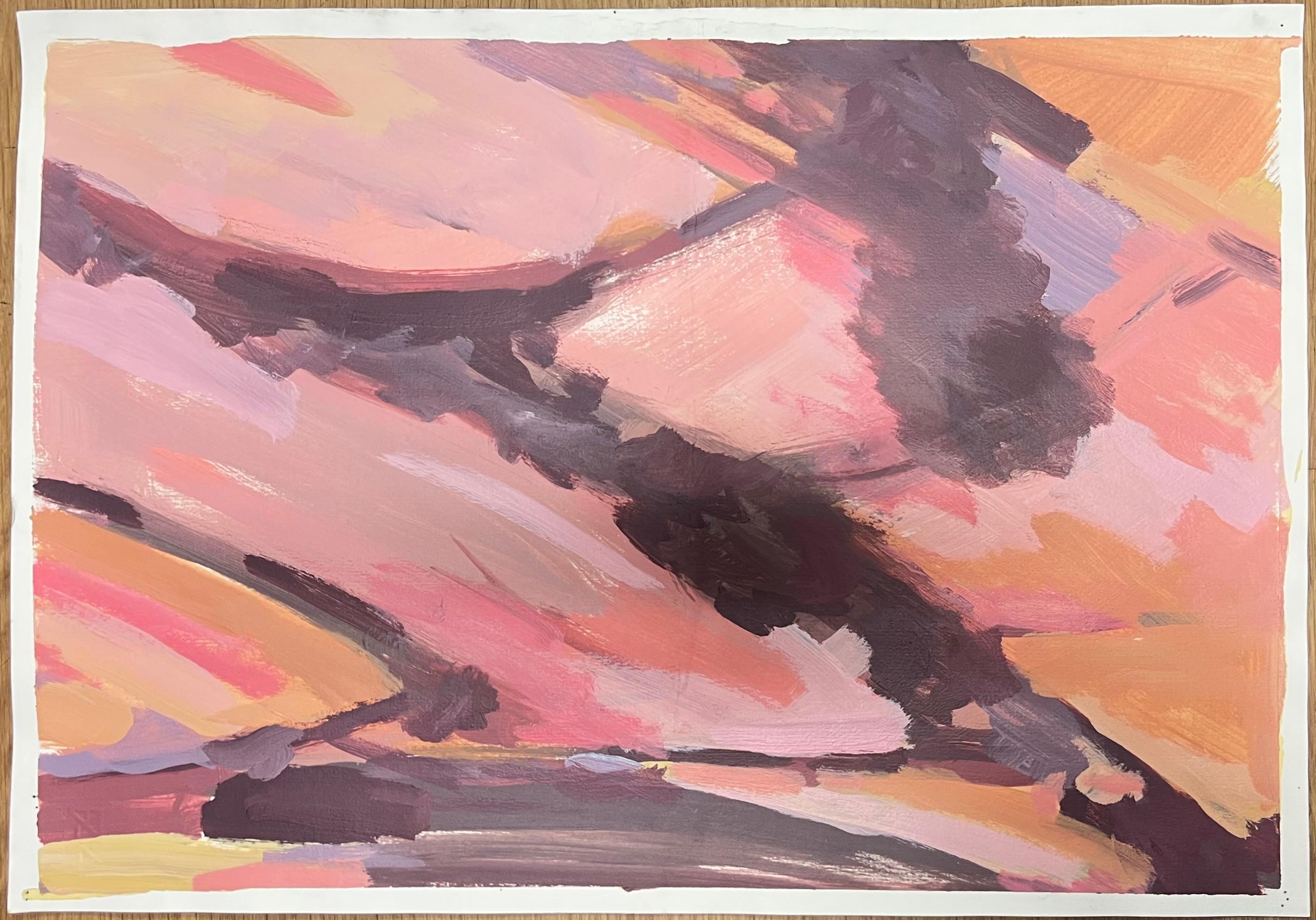 Paisaje abstracto rosa de rubor y tierra Pintura al óleo francesa - Painting de Helen Greenfield