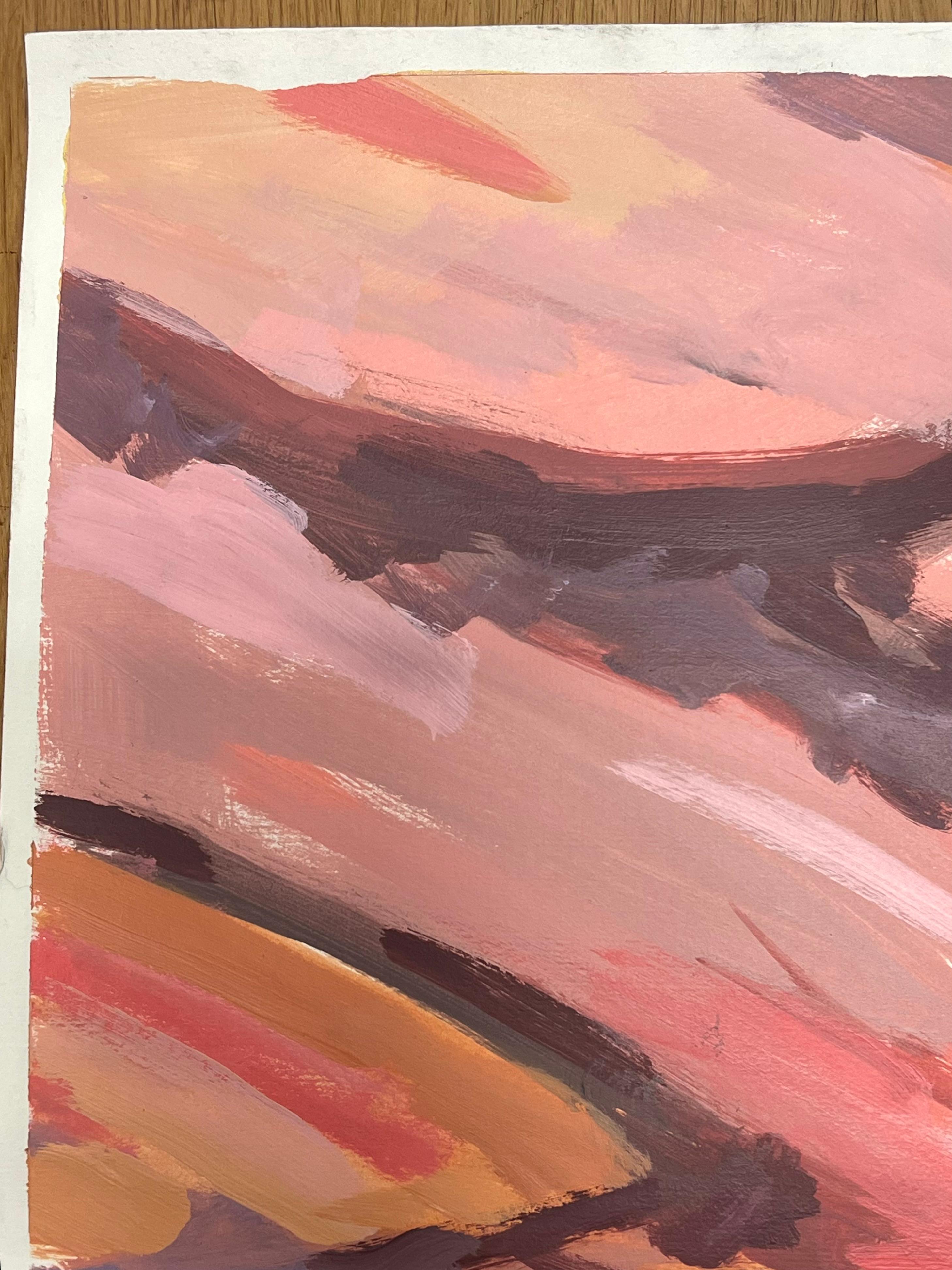 Paisaje abstracto rosa 
de Helen Greenfield (británica, siglo XX) 
pintura al gouache sobre papel de artista, sin enmarcar
papel de artista: 14 x 20 pulgadas
estado: en general muy bueno
procedencia: todos los cuadros que tenemos de este artista