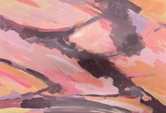 Paisaje abstracto rosa de rubor y tierra Pintura al óleo francesa