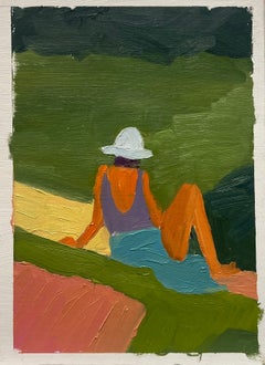Block Color Contemporary British Oil Figure Sunbathing in the Summer Sun