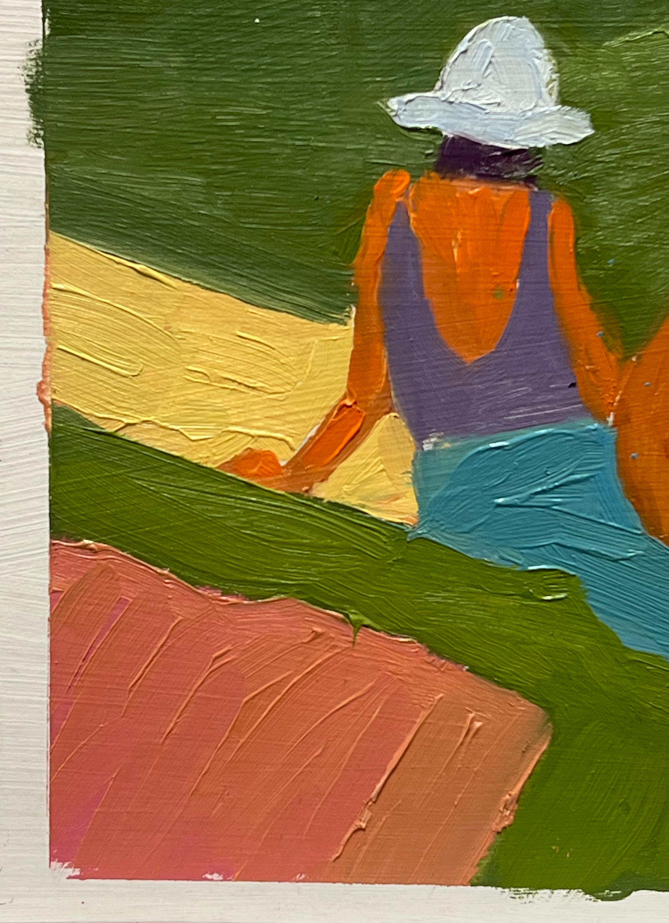 Sommer Einweichen
von Helen Greenfield (Britin, 20. Jahrhundert) 
Ölgemälde auf Karton, ungerahmt
Pappe: 9 x 6,5 Zoll
Zustand: insgesamt sehr gut
Provenienz: Alle Gemälde, die wir von diesem Künstler besitzen, stammen aus seinem Studioverkauf in