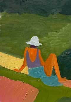 Block Color Contemporary British Oil Figure Sunbathing in the Summer Sun