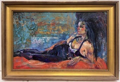 Quadro ad olio modernista britannico Ritratto di Amy Whitehouse Figura stilizzata in posa