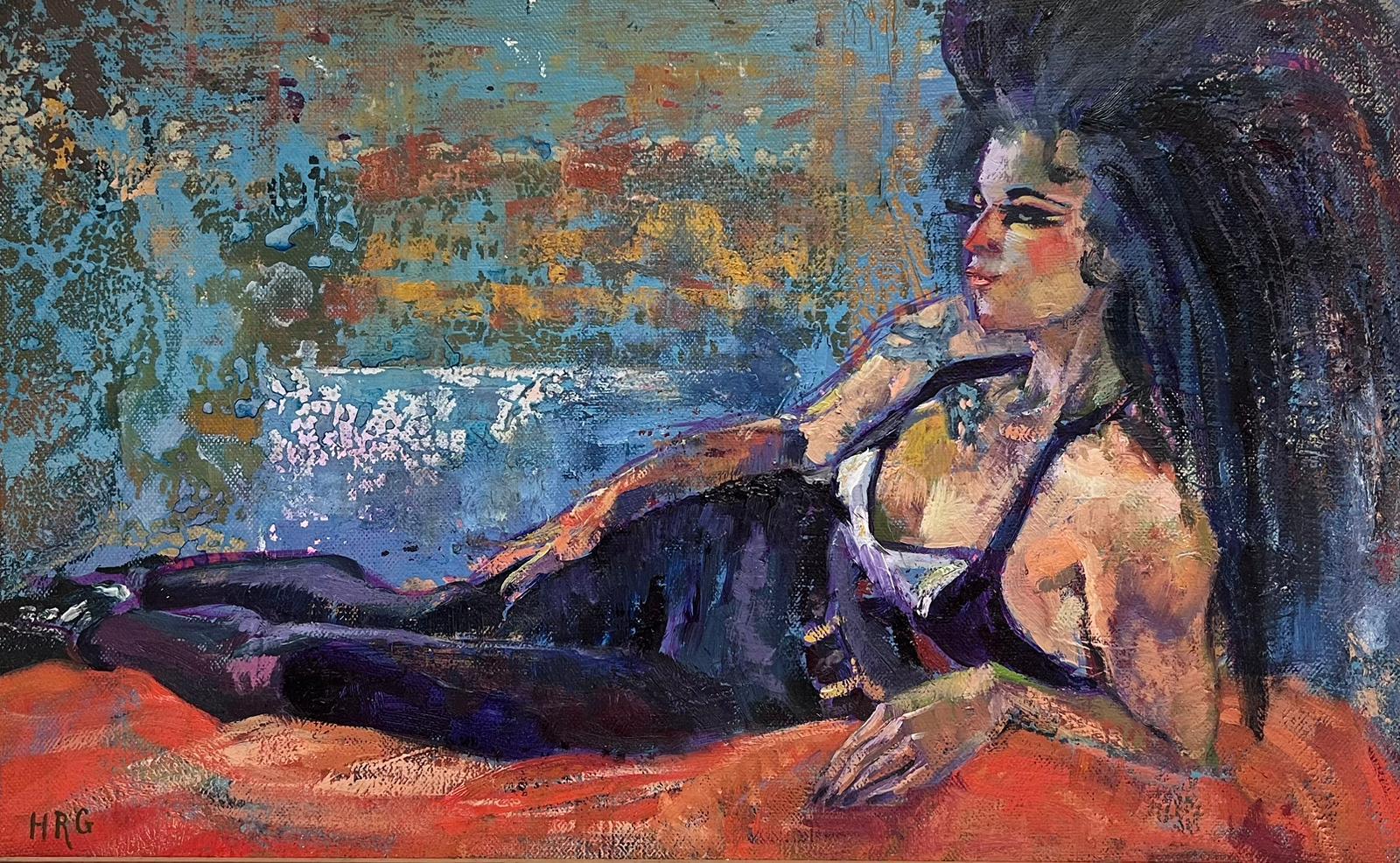 Peinture à l'huile moderniste britannique, portrait de Amy Whitehouse, peint en relief 