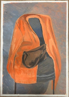 Chair Draped in Orange Cloth with a Simple Brown Bag
