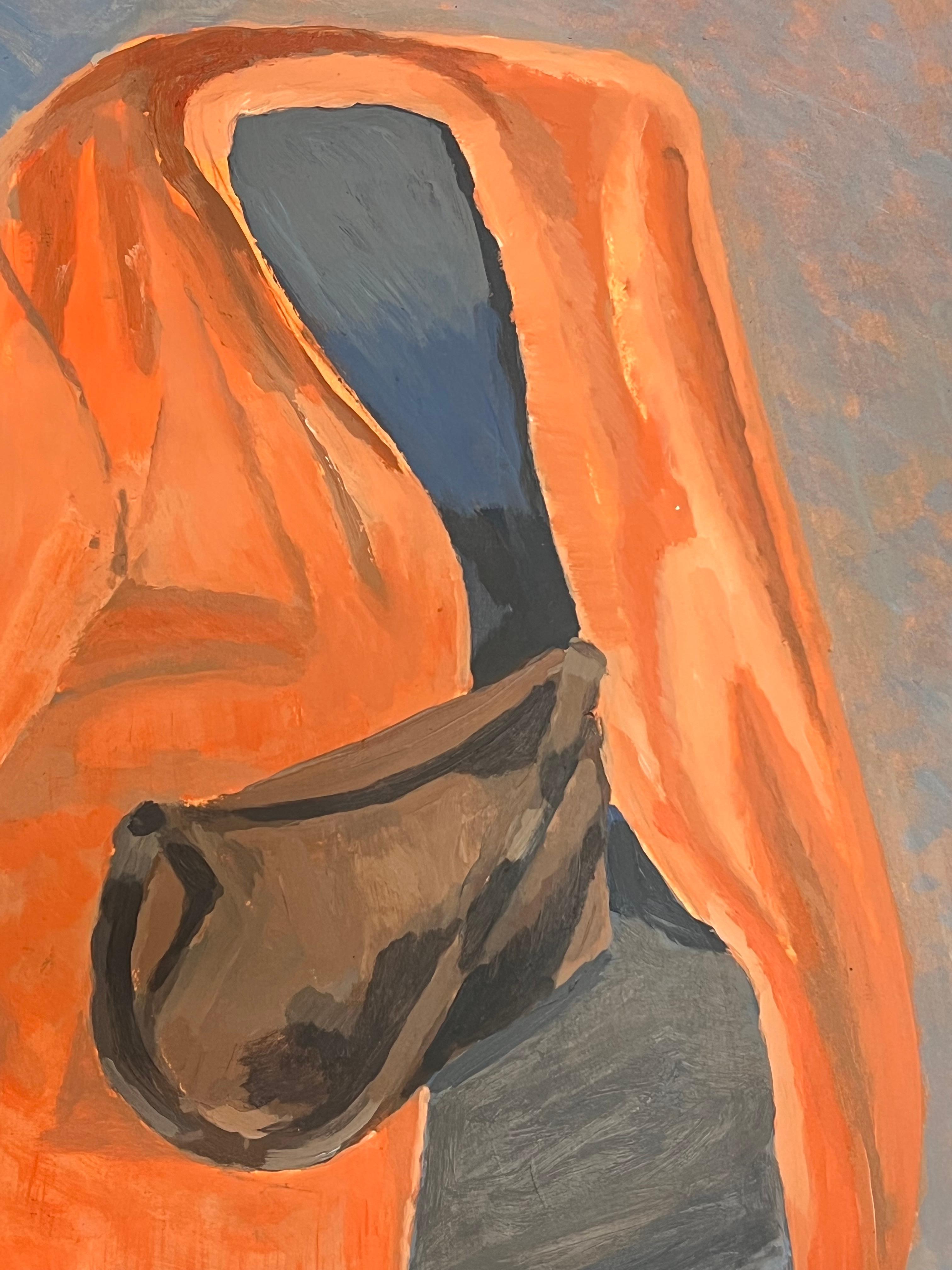 Silla Cubierta de Tela Naranja con una Sencilla Bolsa Marrón - Painting Impresionista de Helen Greenfield
