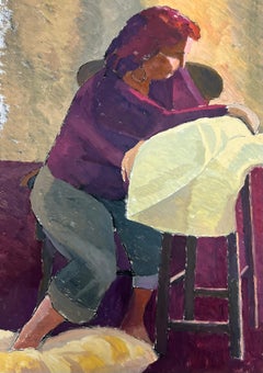 Contemplative Figure in Deep Purple Modern Expressionist Composition
