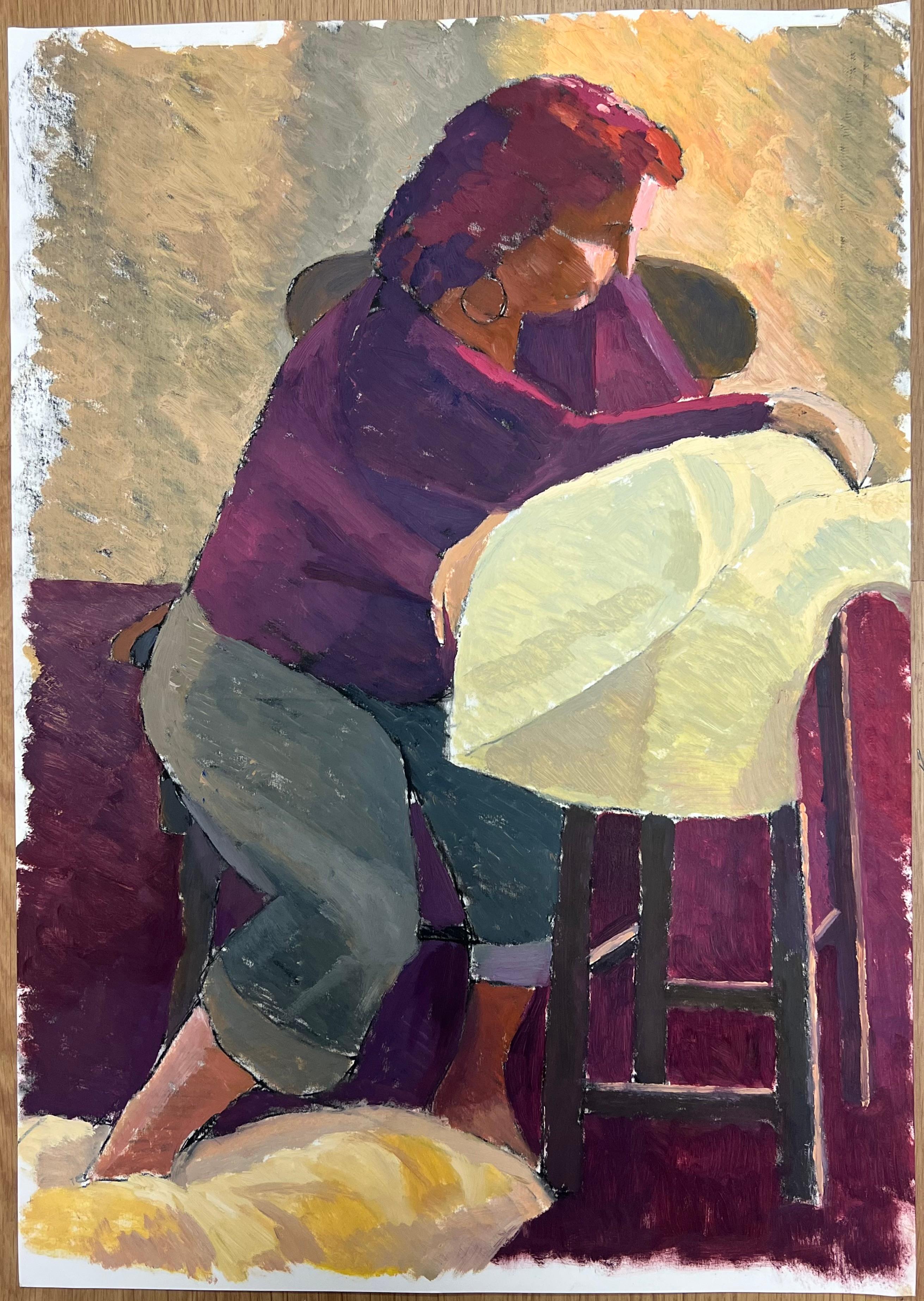 Figura contemplativa in Deep Purple Composizione espressionista moderna - Painting Impressionismo di Helen Greenfield