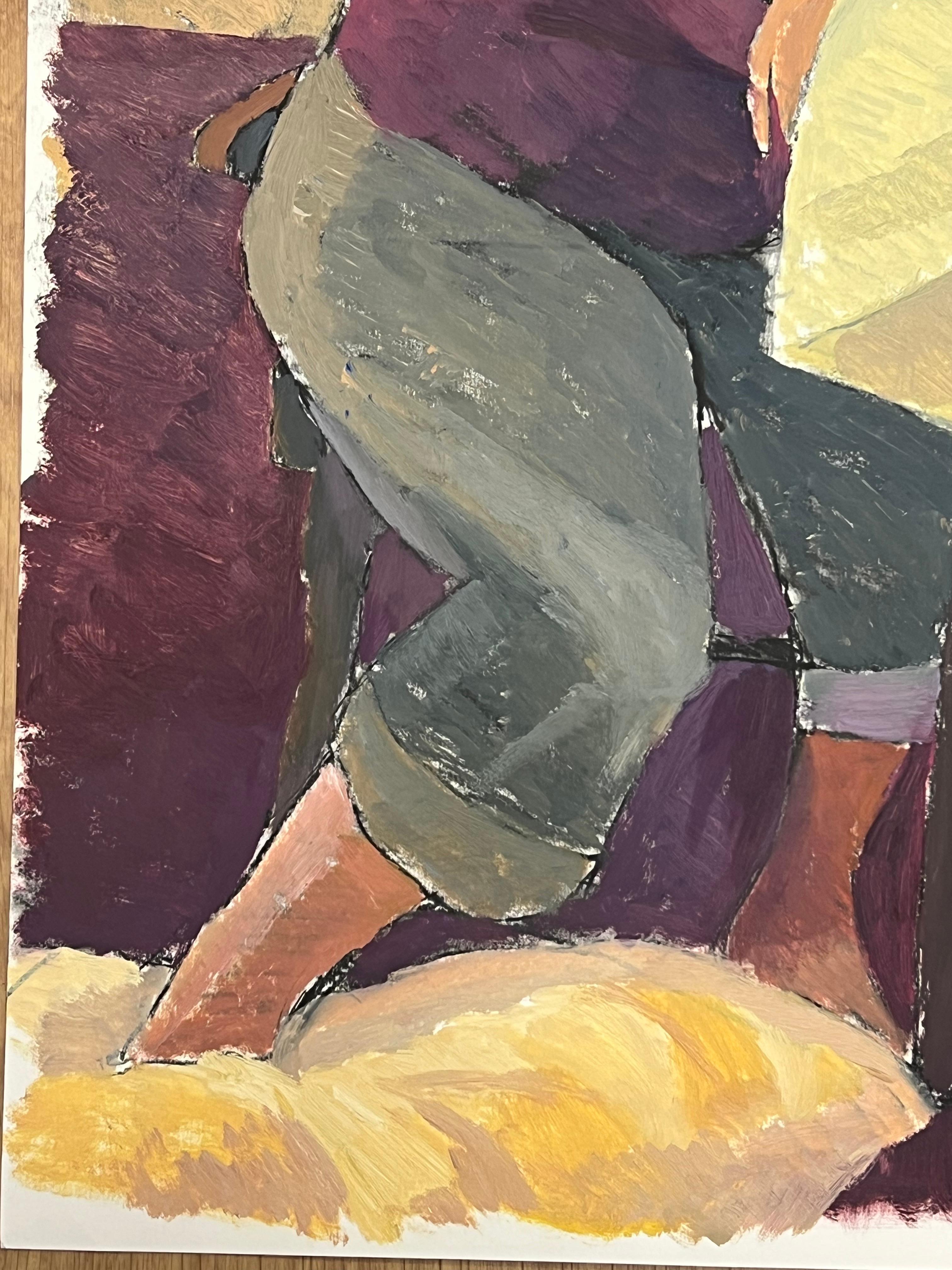 Figura contemplativa in Deep Purple Composizione espressionista moderna in vendita 3
