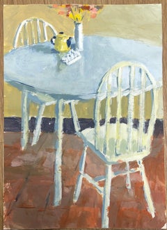 Contemporary British Modernist Oil Painting Kitchen Table & Chairs Still Life