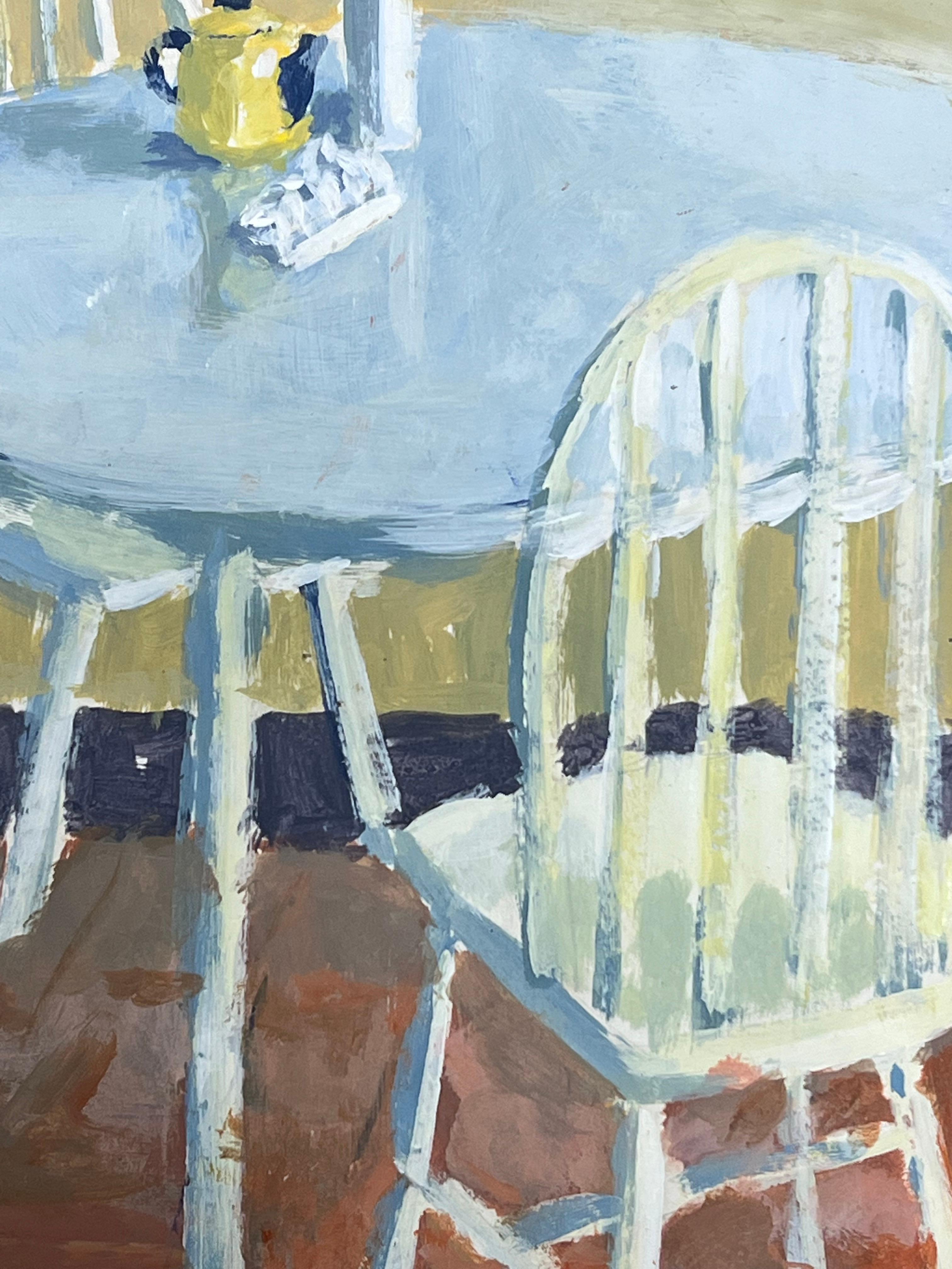 Contemporary British Modernist Ölgemälde Küche Tisch & Stühle Stillleben (Impressionismus), Painting, von Helen Greenfield
