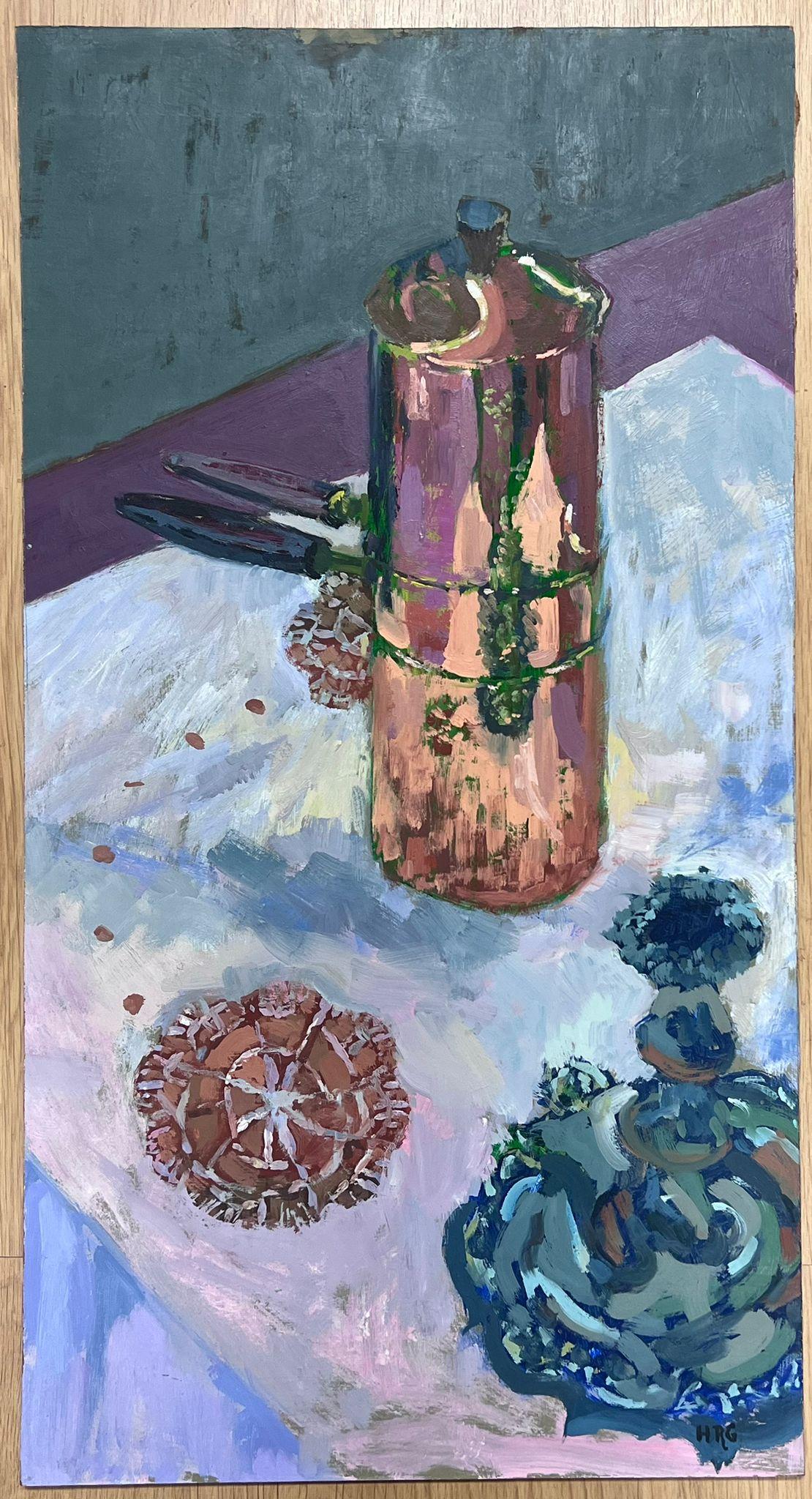 Table Interior
by Helen Greenfield (British 20th century) 
signed initials oil painting on board, unframed
board: 30 x 16 inches
condition: overall very good
provenance: all the paintings we have by this artist have come from their studio sale in