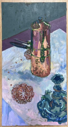 Copper Pans On Table 20th Century British Modernist Oil Painting