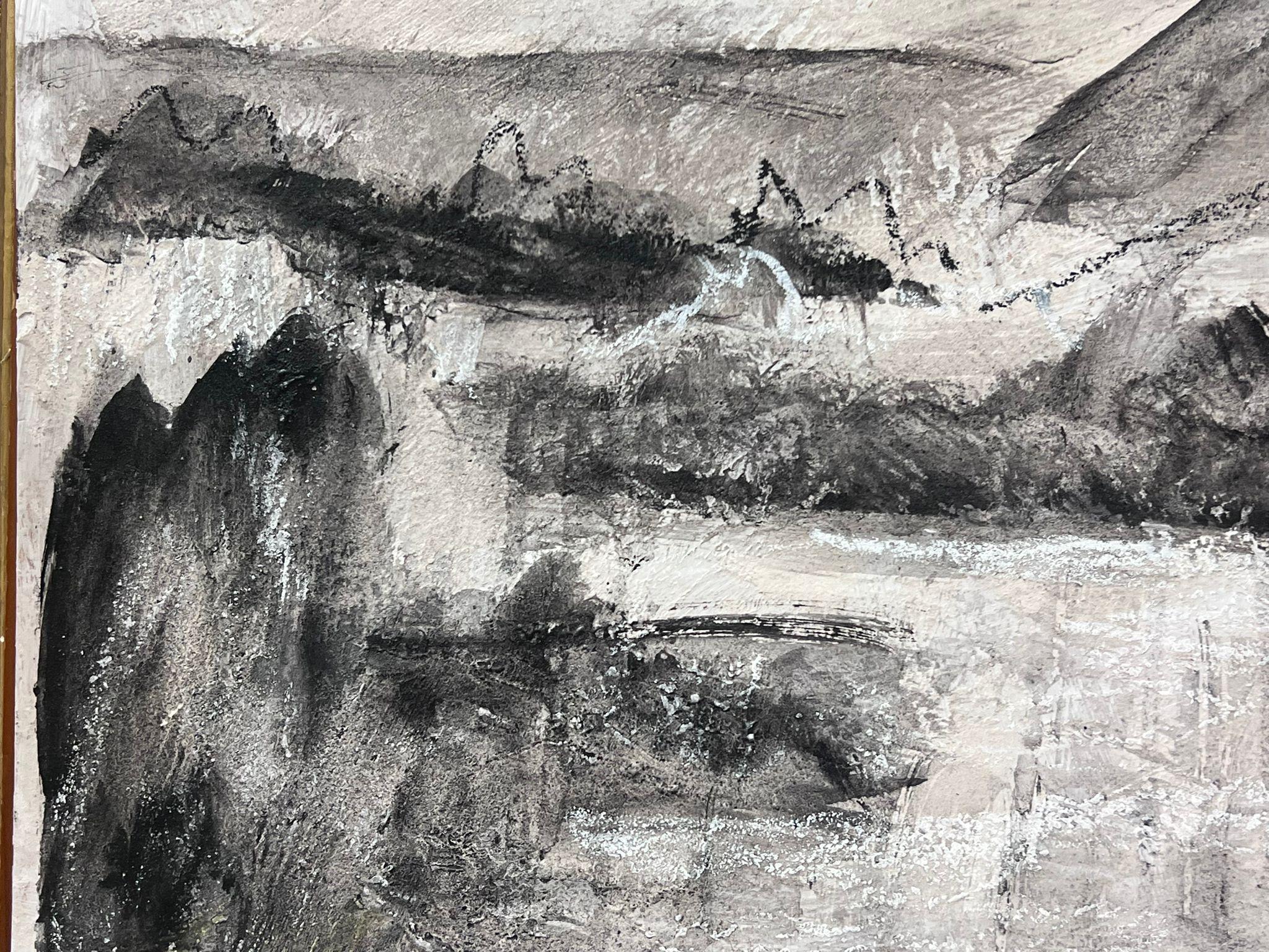 Black and White Landscape
by Helen Greenfield (British 20th century) 
signed initials gouache painting on thin board, unframed
board: 15.5 x 32 inches
condition: overall very good
provenance: all the paintings we have by this artist have come from