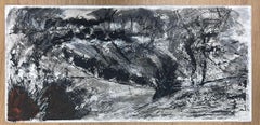 English Impressionist Gouache Painting Schwarz und Weiß Hill Abstrakt