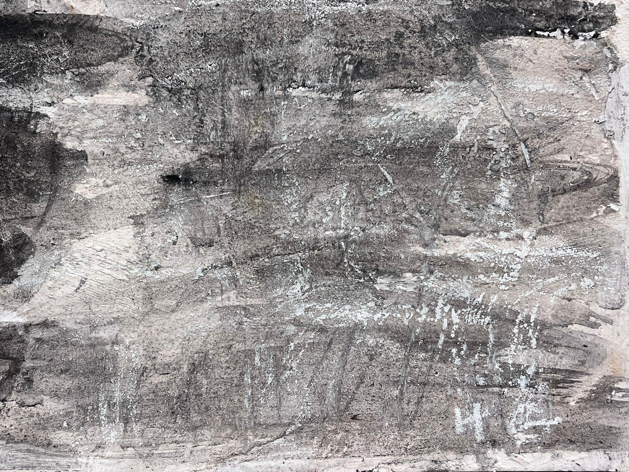 English Impressionist Pintura al gouache Blanco y negro Hill Abstracto en venta 1