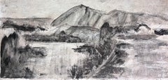English Impressionist Pittura a guazzo Collina in bianco e nero Astratto