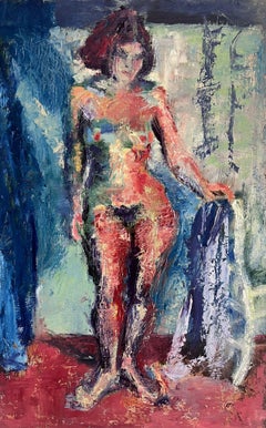 Vintage English Impressionist Oil Painting Artists Nude Model Posed For The Artist