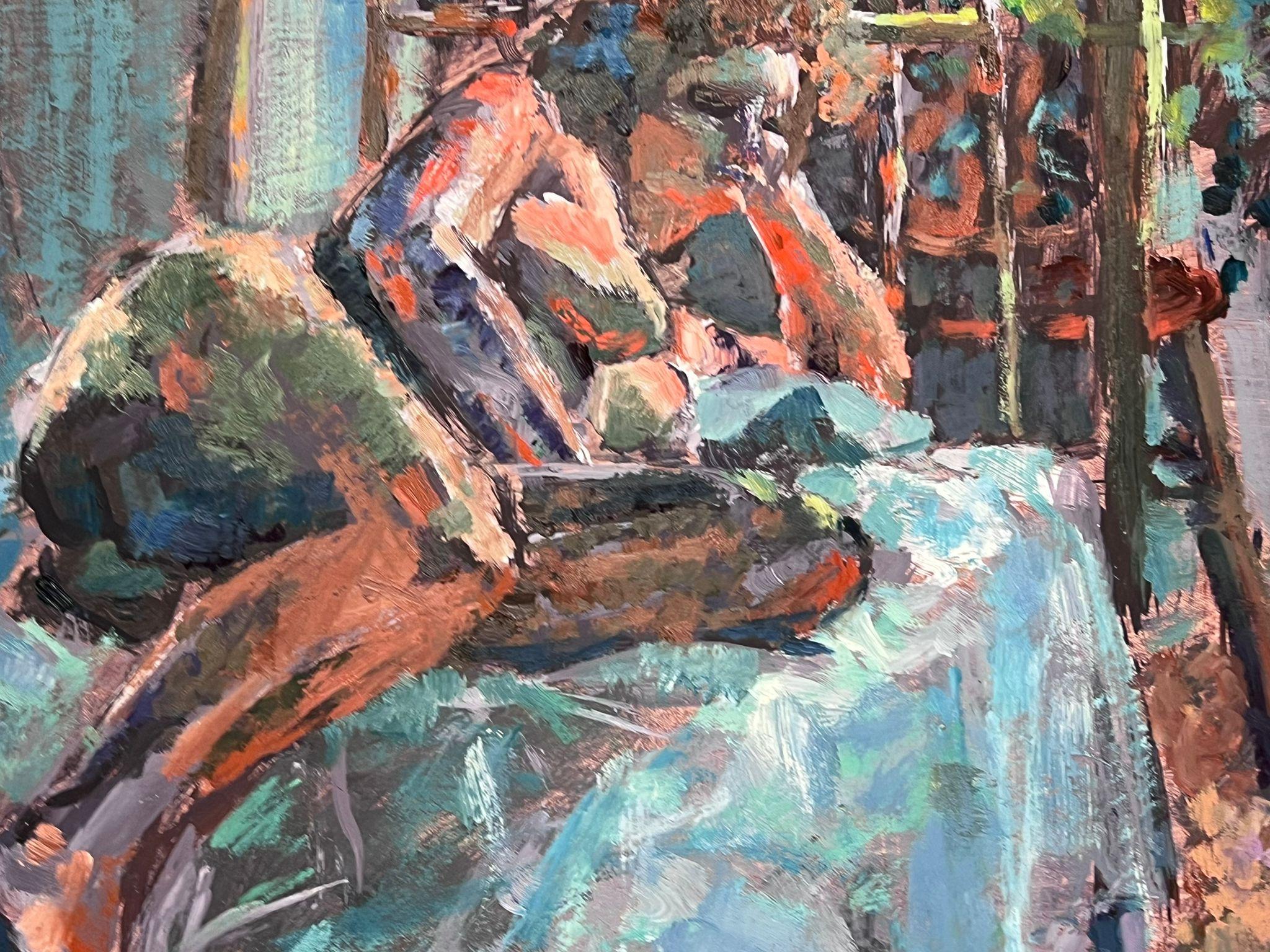 English Impressionist Oil Painting Artists Nude Model Posed On Bed For Sale 4