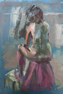 English Impressionist Pintura al Óleo Artistas Modelo Desnuda Sentada Frente a la Pared