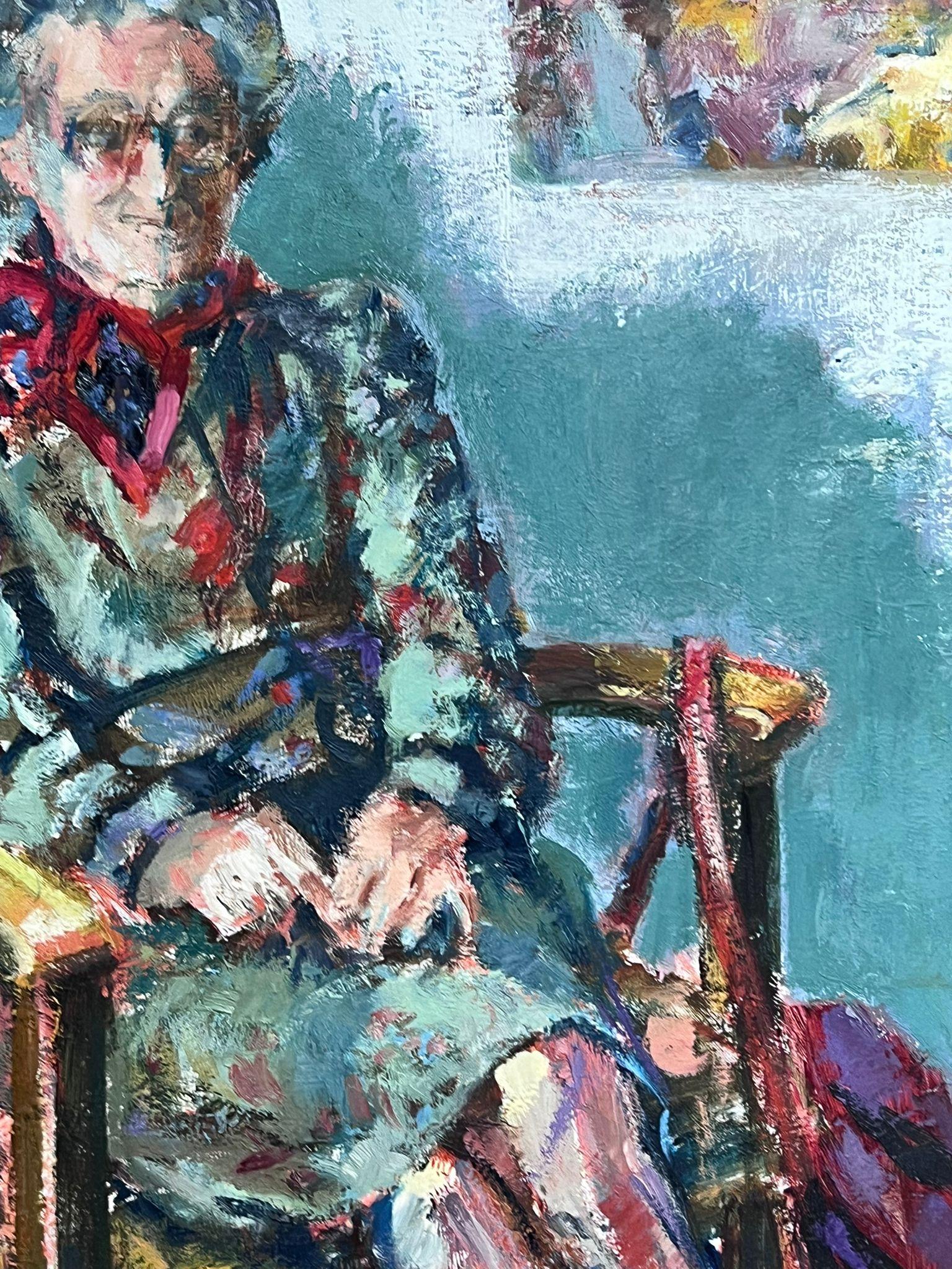 English Impressionist Oil Painting Elderly Lady Sat On Chair In Bright Room 1