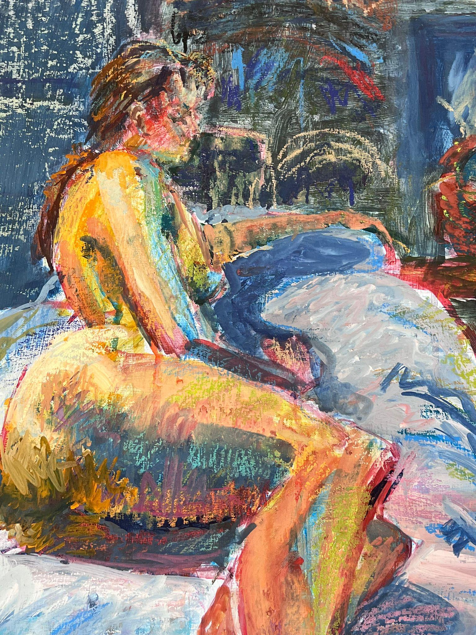 English Impressionist Pittura a olio Modello femminile nudo che si sdraia - Painting di Helen Greenfield