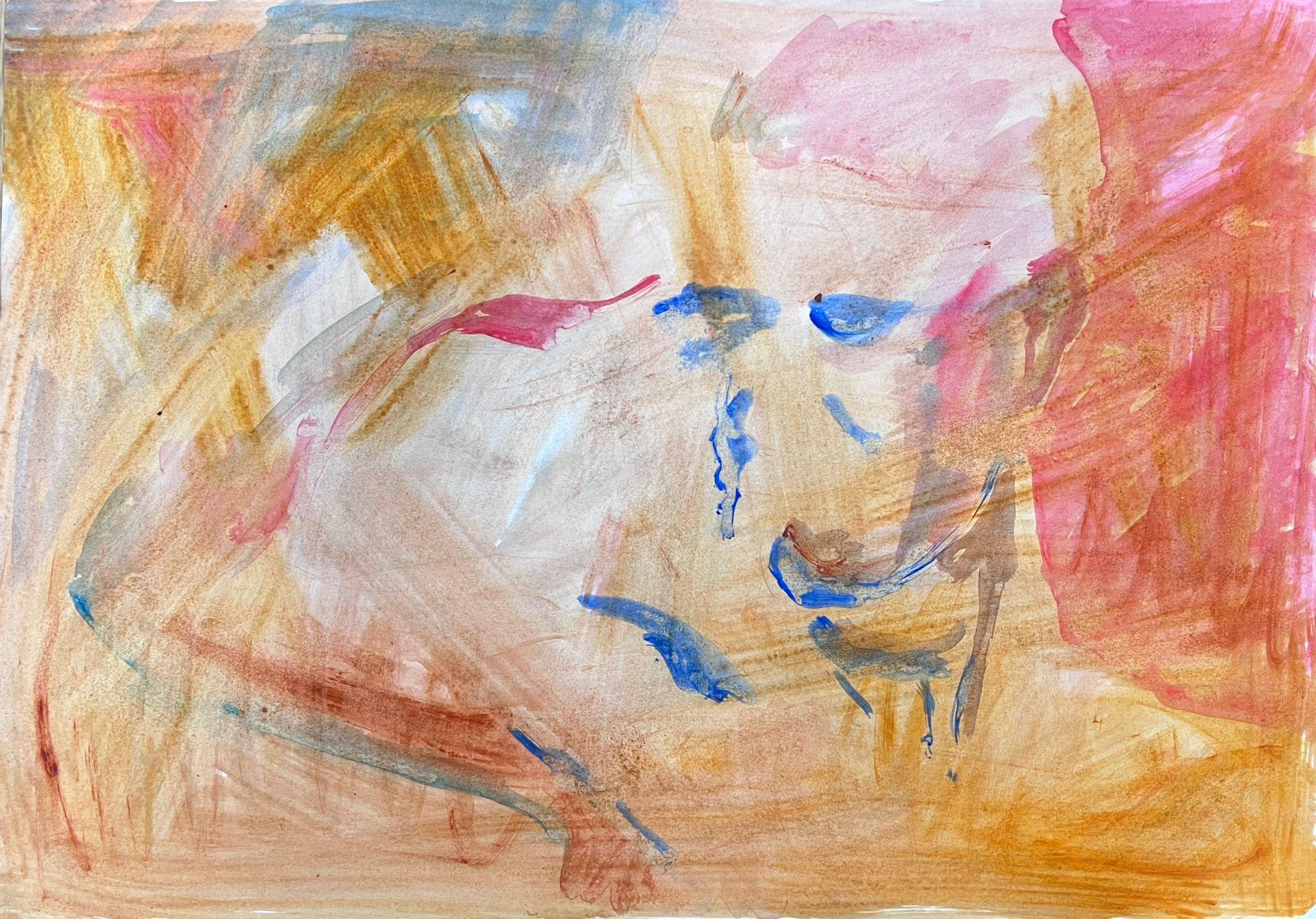 English Impressionist Aquarell Malerei Figur in der Orange abstrakt
