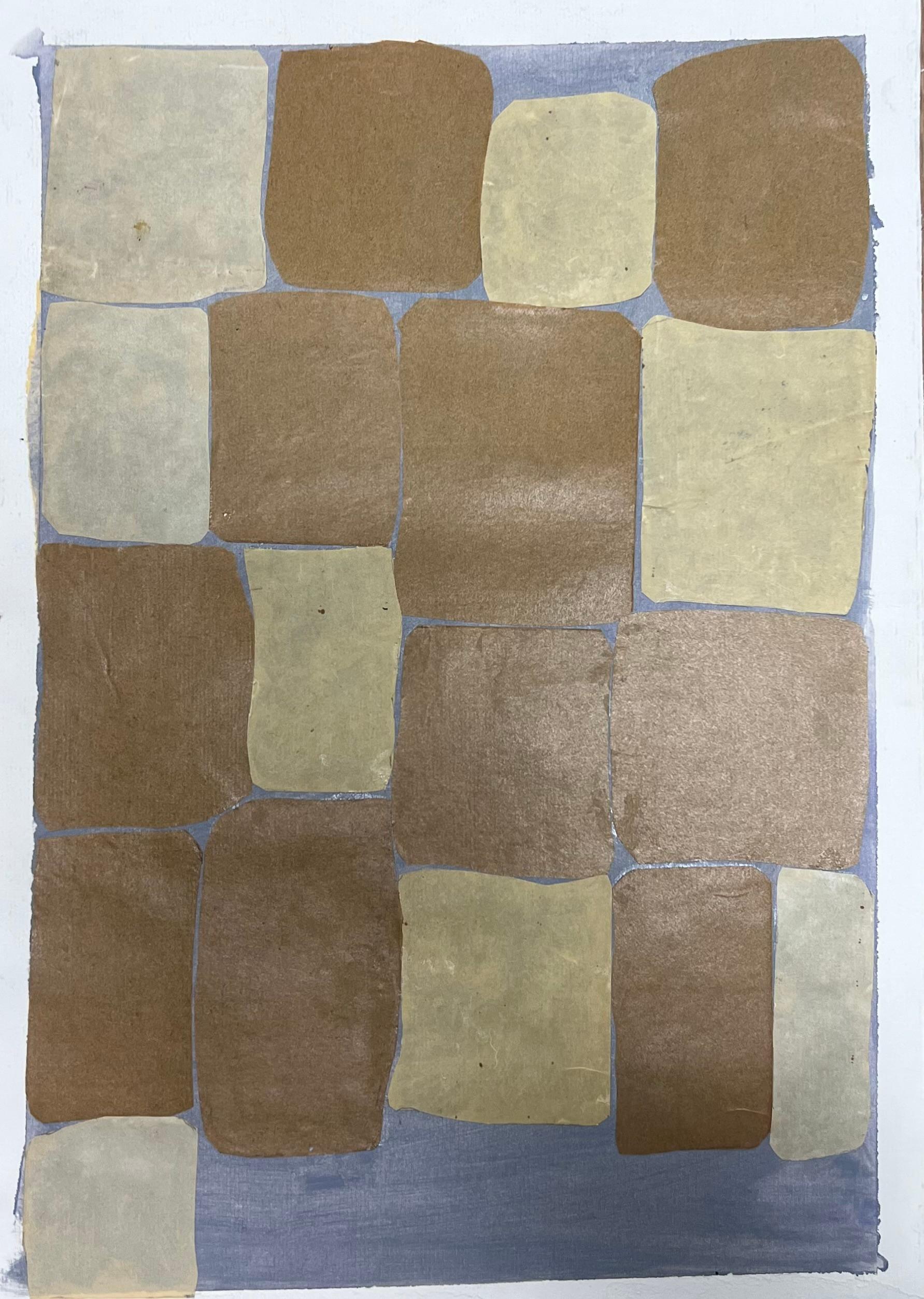 Helen Greenfield Abstract Painting - Minimalist Composition of Softened Geometric Shapes in Muted Tones of Beige