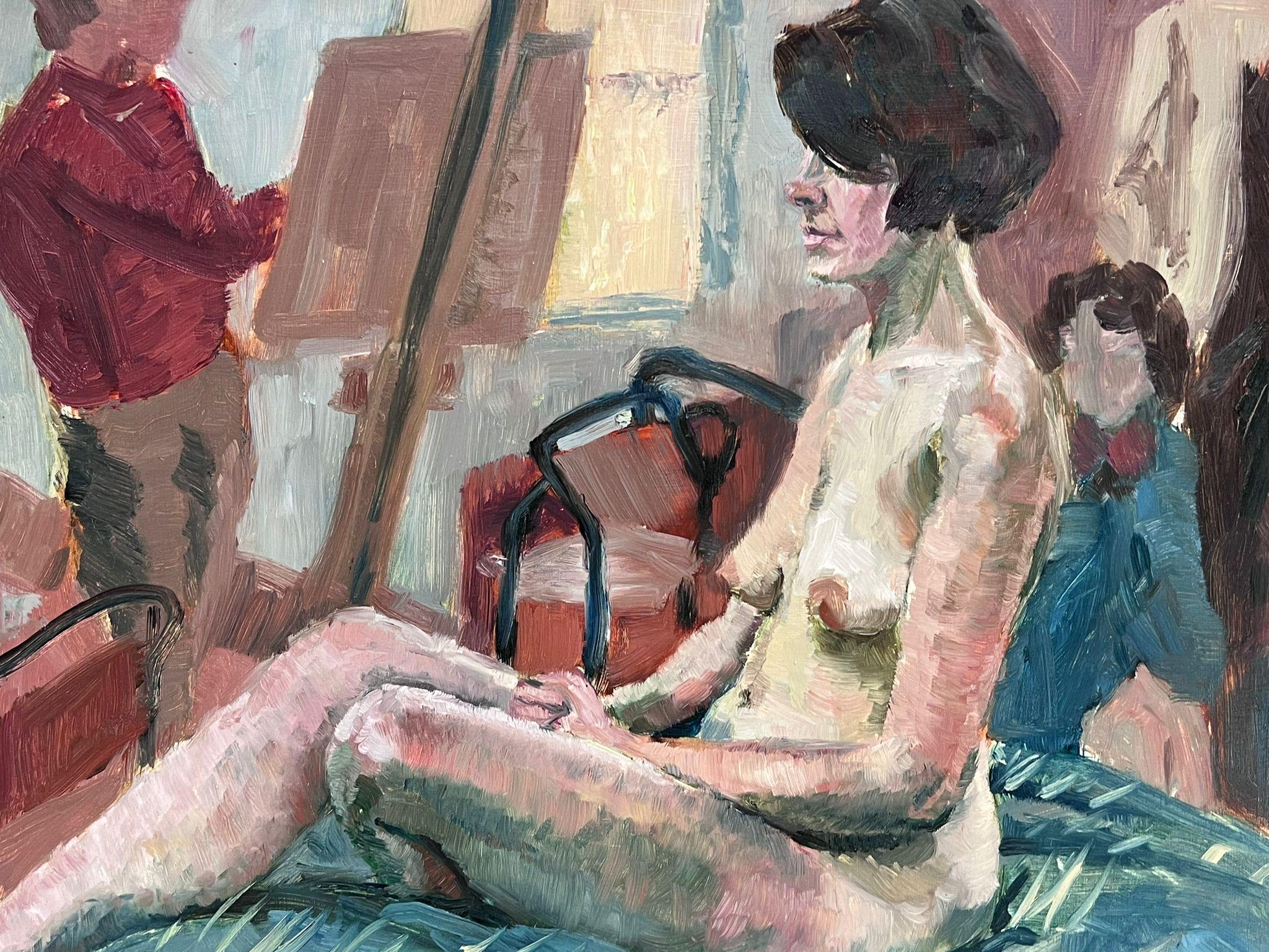 Modern British Oil Painting Nude Model Art Class Studio Atelier Interior Scene For Sale 4