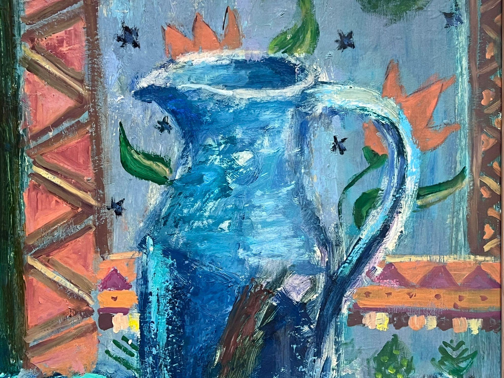 Escena interior azul
de Helen Greenfield (británica, siglo XX)
óleo sobre tabla firmado, enmarcado
con fecha del 87
enmarcado: 24 x 34,5 pulgadas
tablero: 20 x 30 pulgadas
estado: en general muy bueno
procedencia: todos los cuadros que tenemos de