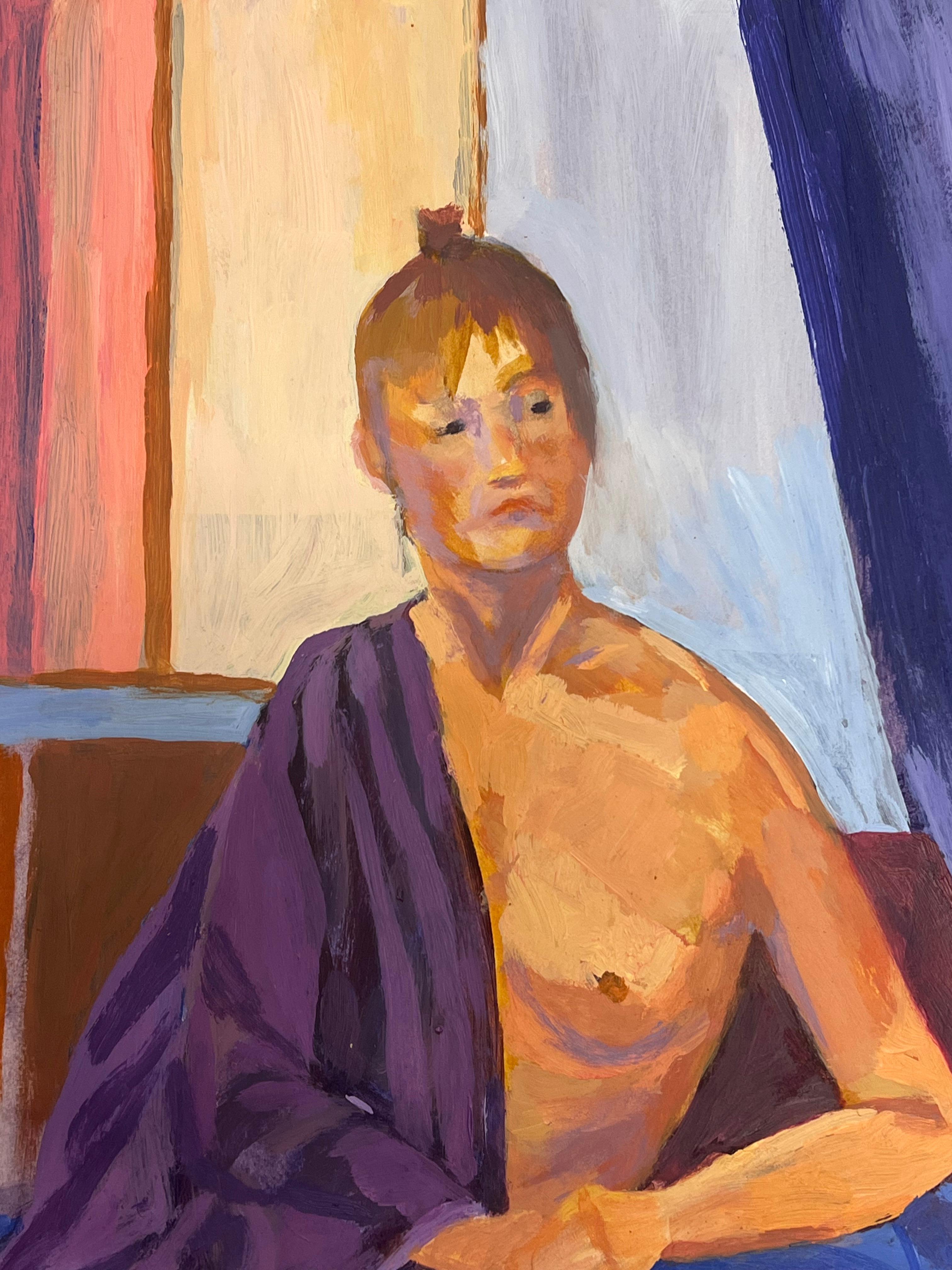 Contemplation in Purple
by Helen Greenfield (British 20th century) 
oil painting on artist paper, unframed
artist paper: 21 x 16 inches
condition: overall very good
provenance: all the paintings we have by this artist have come from their studio