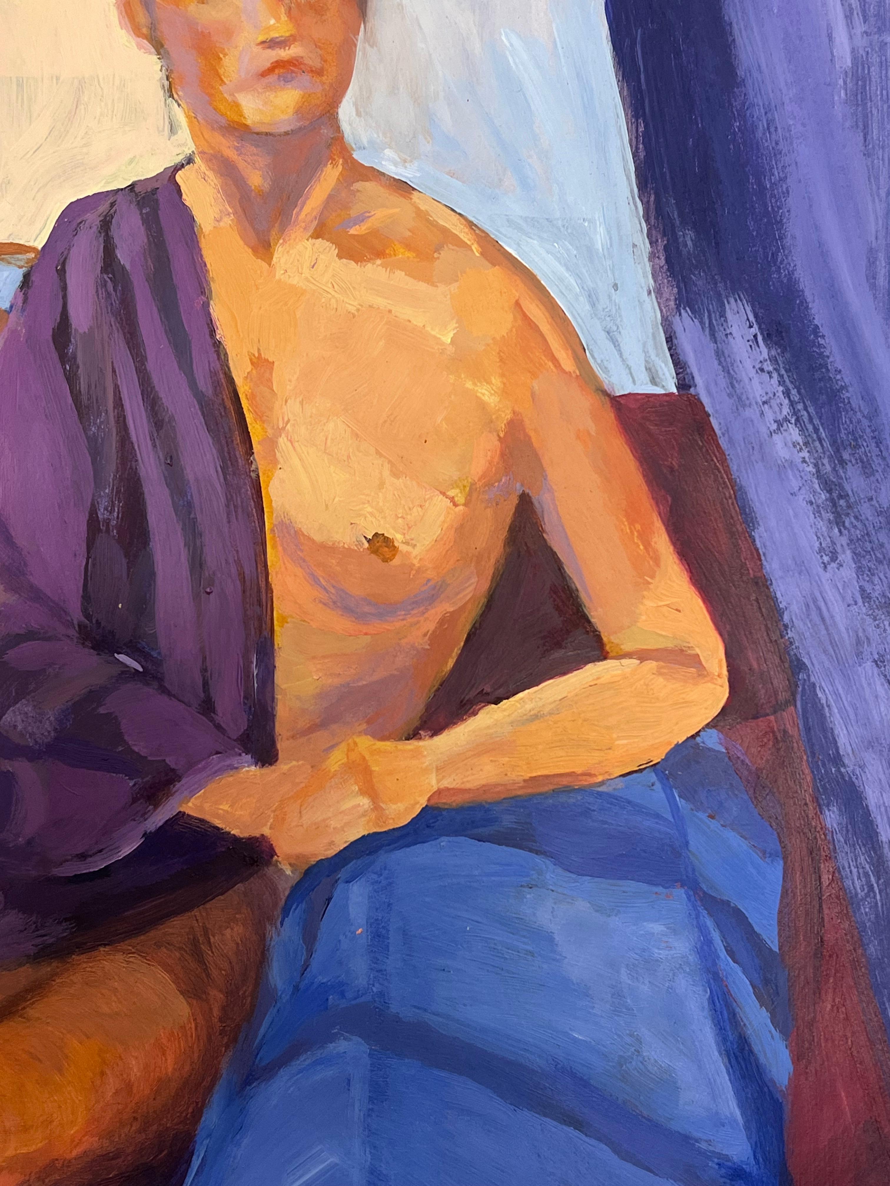 Nude Lady In Purple A Study of Light and Form French Oil Painting For Sale 1