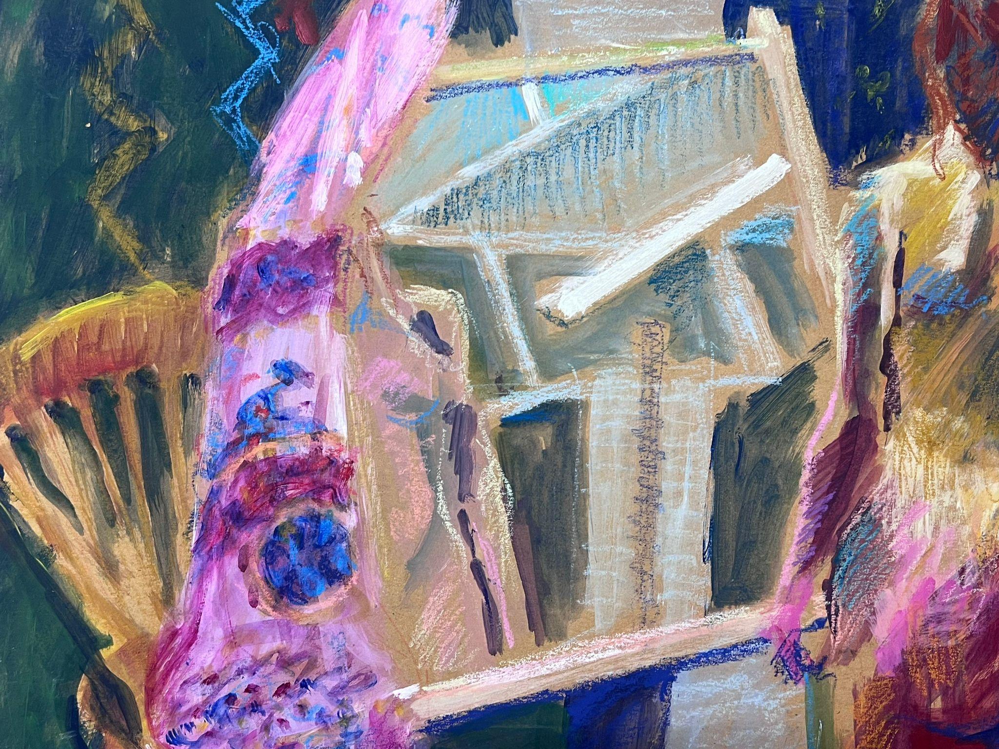 Scena interna
di Helen Greenfield (Regno Unito, XX secolo)
dipinto a olio su tavola sottile, senza cornice
tavola: 18 x 25 pollici
condizioni: complessivamente molto buone
provenienza: tutti i quadri che abbiamo di questo artista provengono dalla
