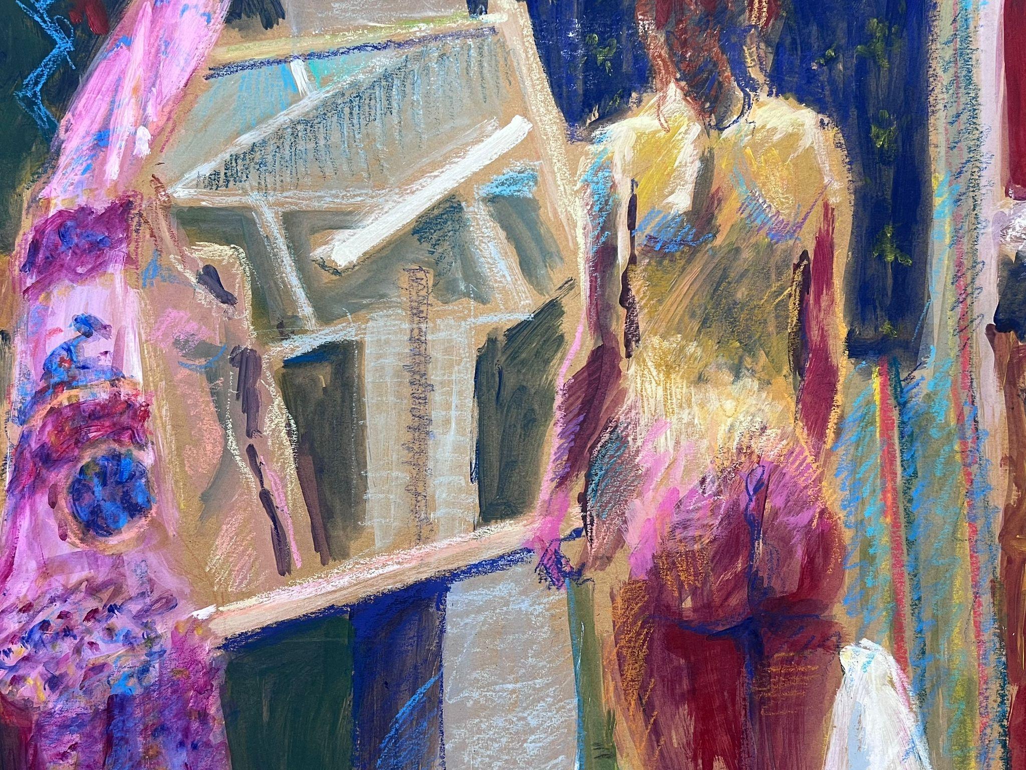 Donna nuda in piedi in una stanza Mobili Modern British Pittura leggermente astratta in vendita 1