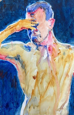 Nude Man Half Length Portrait Modern British Contemporary Painting Very Large