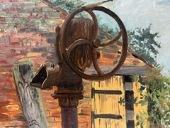 Old Rusty Water Sluice Gates Wheel and Brick Building British 20thC Oil