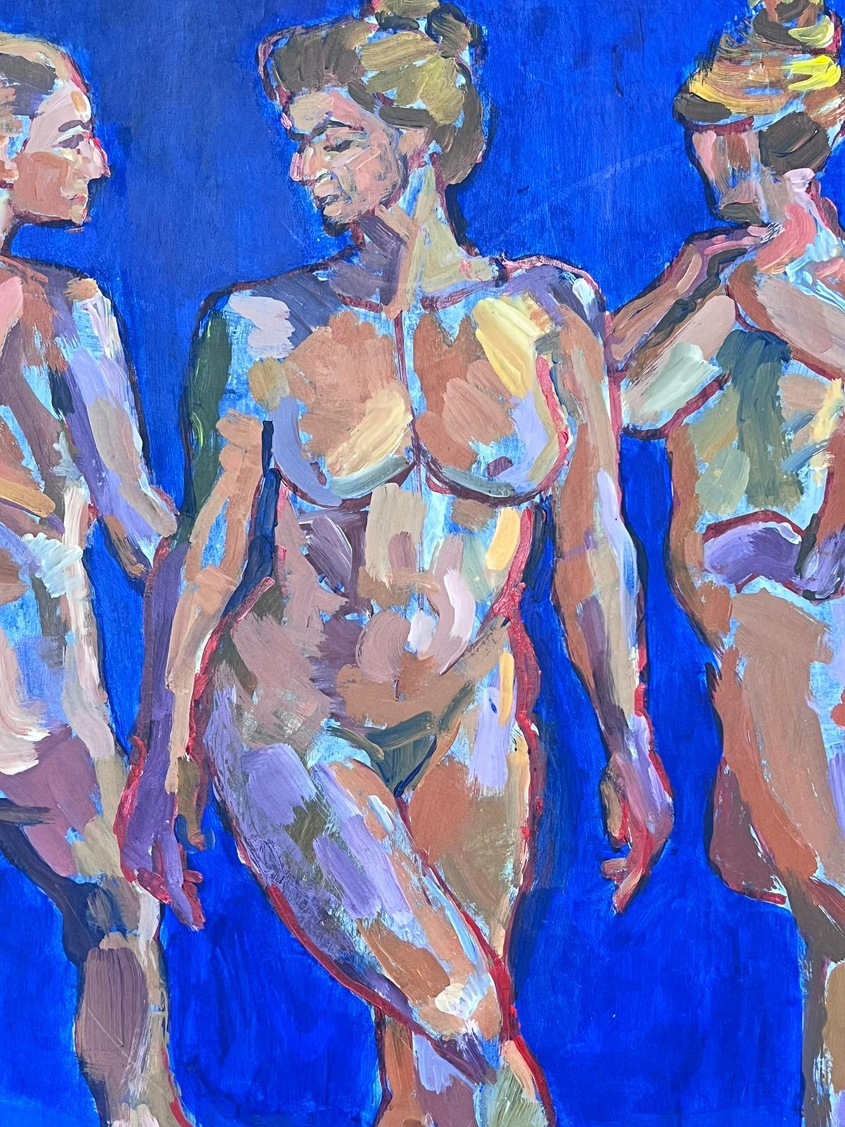 Three Nude Ladies Large British Modernist Contemporary Oil Painting For Sale 2