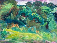 Vibrante paisaje impresionista de exuberante vegetación y pradera