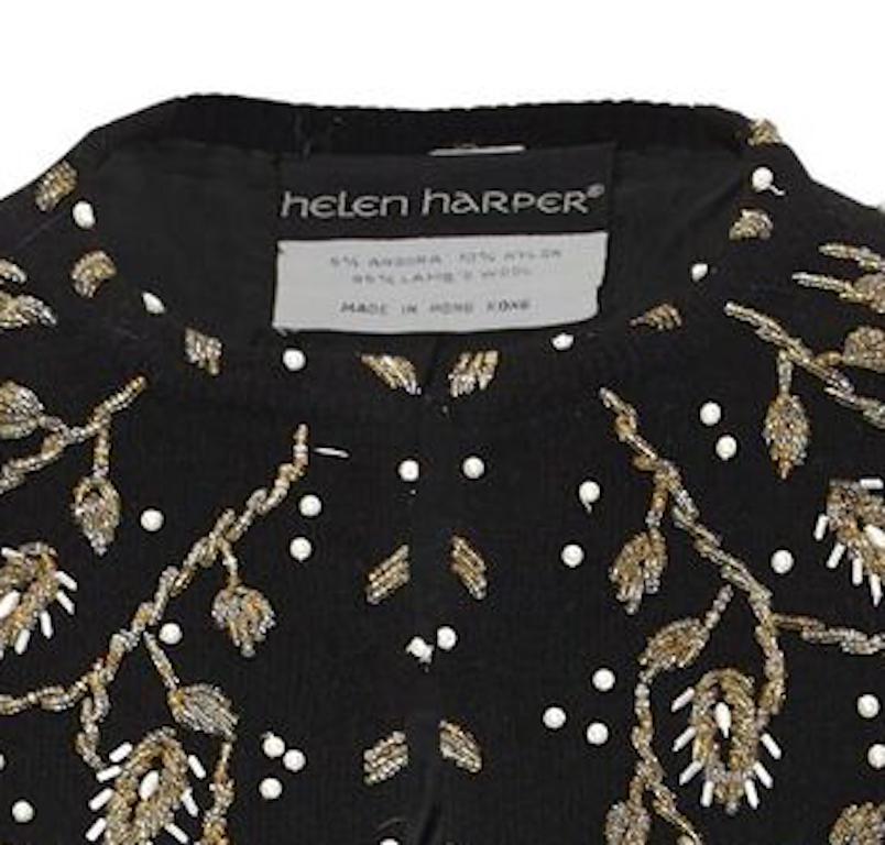 Helen Harper 1960s Black Wool Cardigan With Beaded Embellishment  In Excellent Condition In London, GB