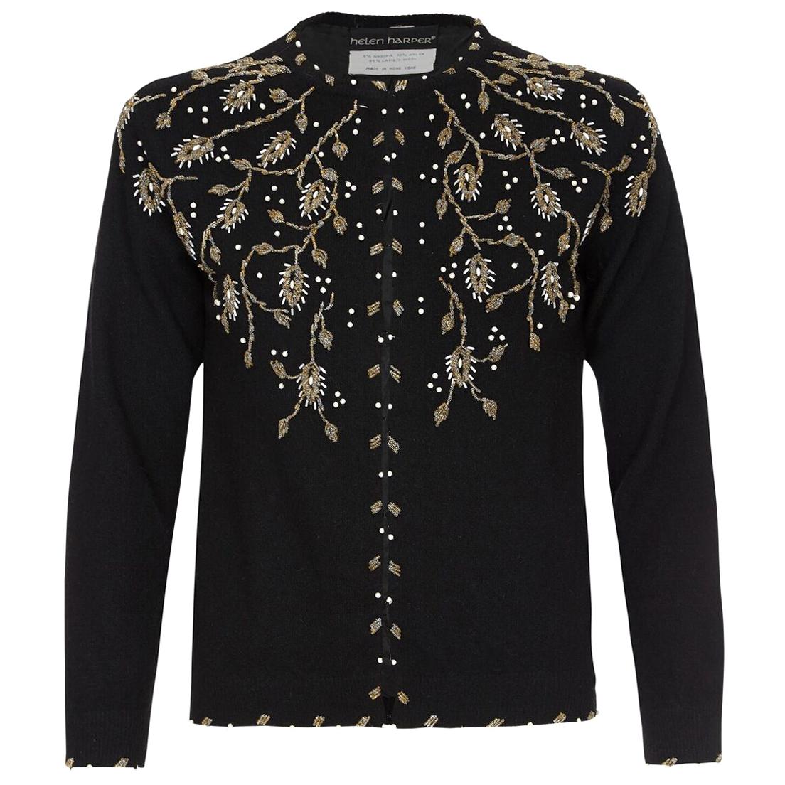Helen Harper 1960s Black Wool Cardigan With Beaded Embellishment