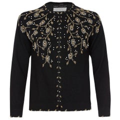 Helen Harper 1960s Schwarzer Wollcardigan mit Perlenverzierung