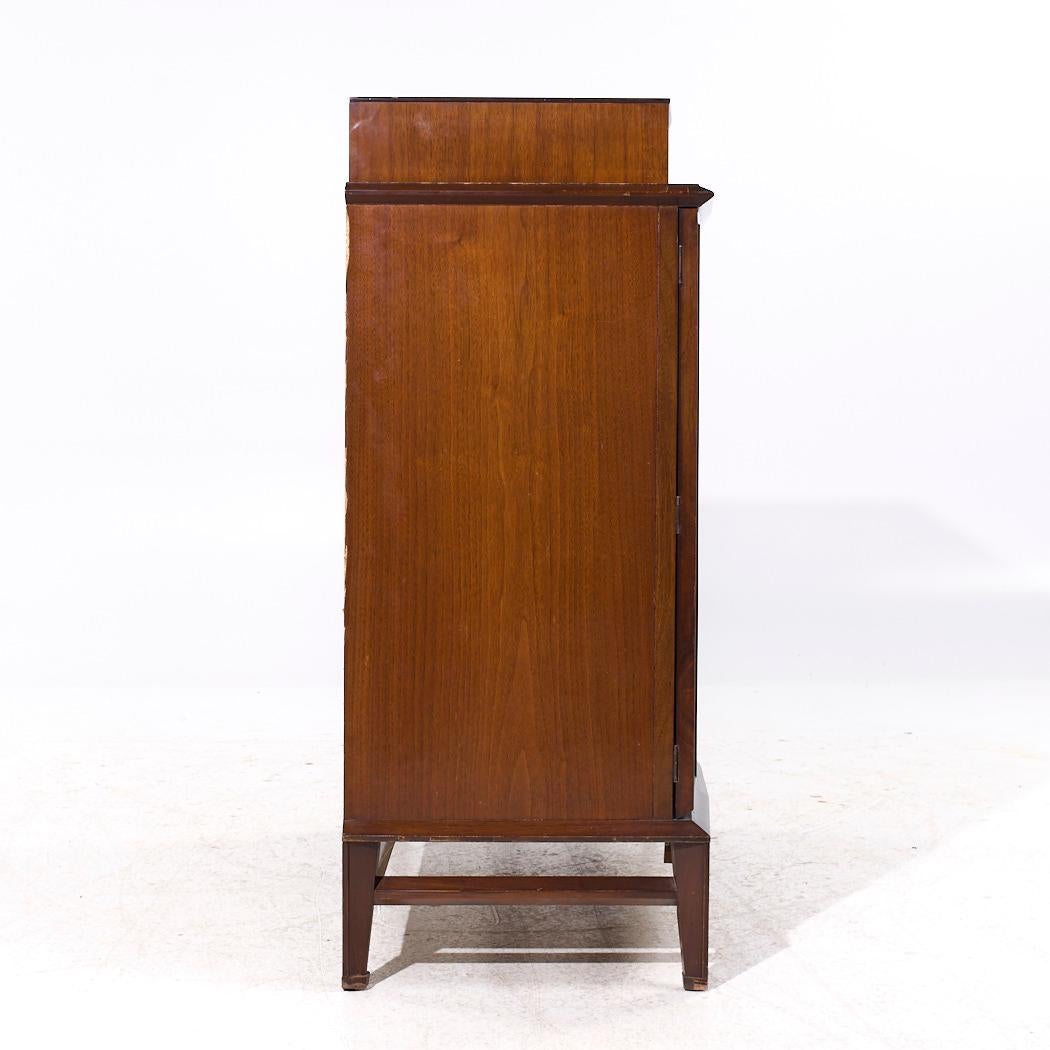 American Helen Hobey Baker Mid Century Walnut and Burlwood Highboy Dresser For Sale