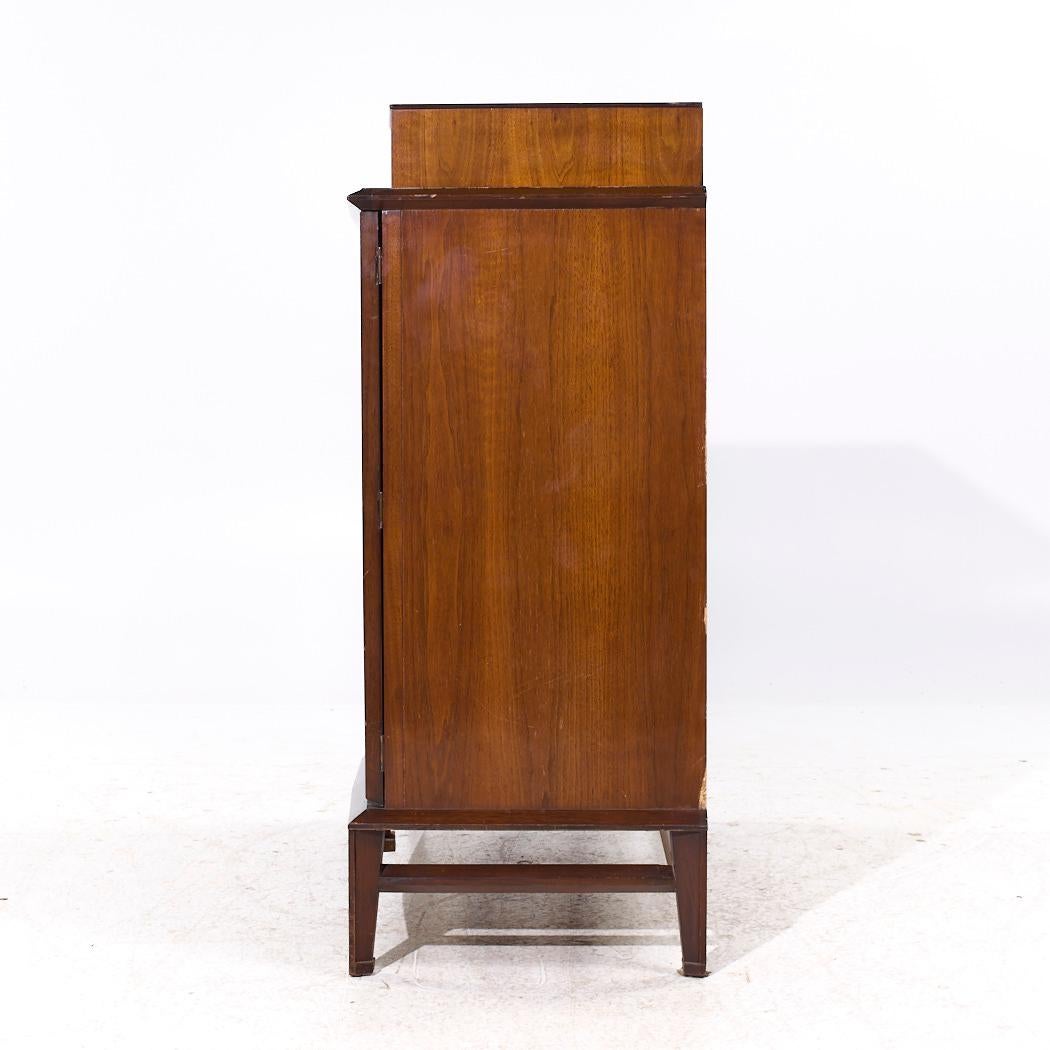 Helen Hobey Baker Mid Century Walnut and Burlwood Highboy Dresser In Good Condition For Sale In Countryside, IL