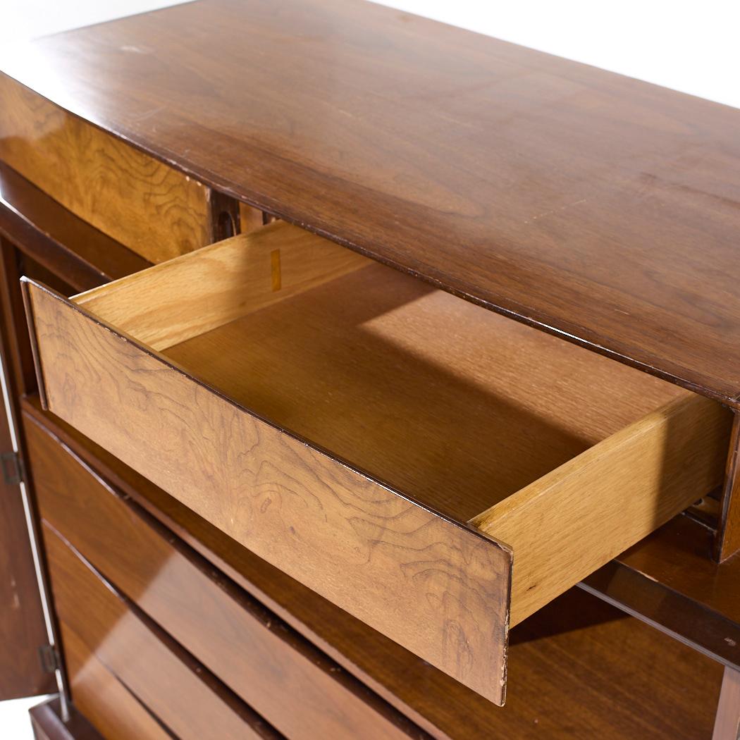 Helen Hobey Baker Mid Century Walnut and Burlwood Highboy Dresser For Sale 3